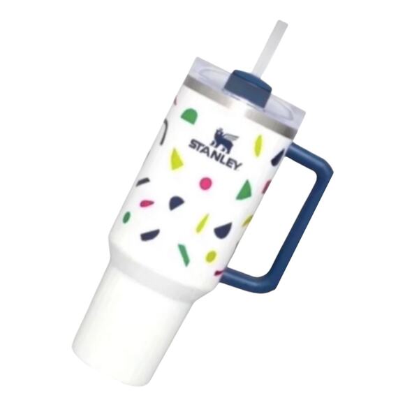 NEW Stanley 40oz Stainless Steel TUMBLER H2.O Travel Mug Geo Shapes White Multi